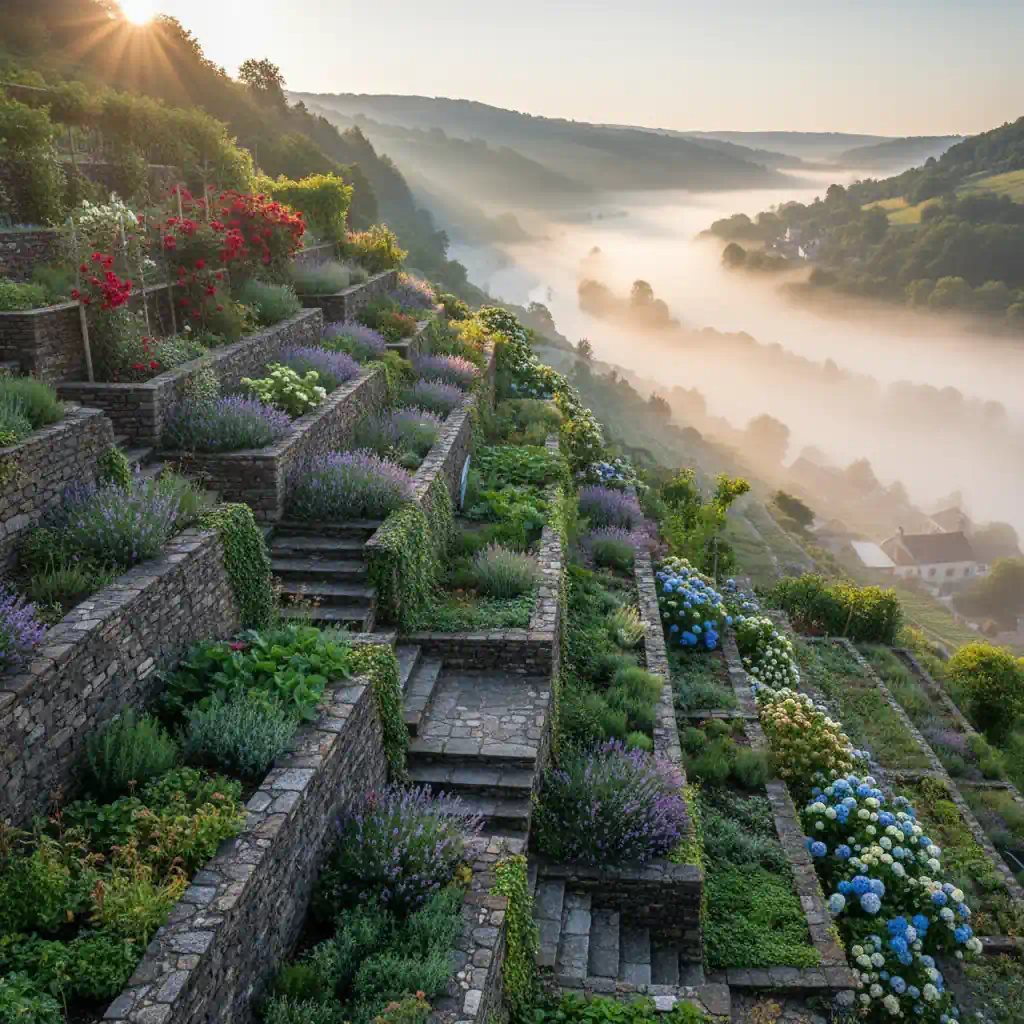 making a garden from the earlier mountainside of layer upon layer